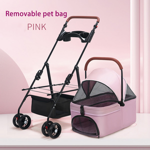 GT06H Pet bag detachable outdoor luxury folding portable pet cart four wheel handcart station wagon cat and dog pet strollers