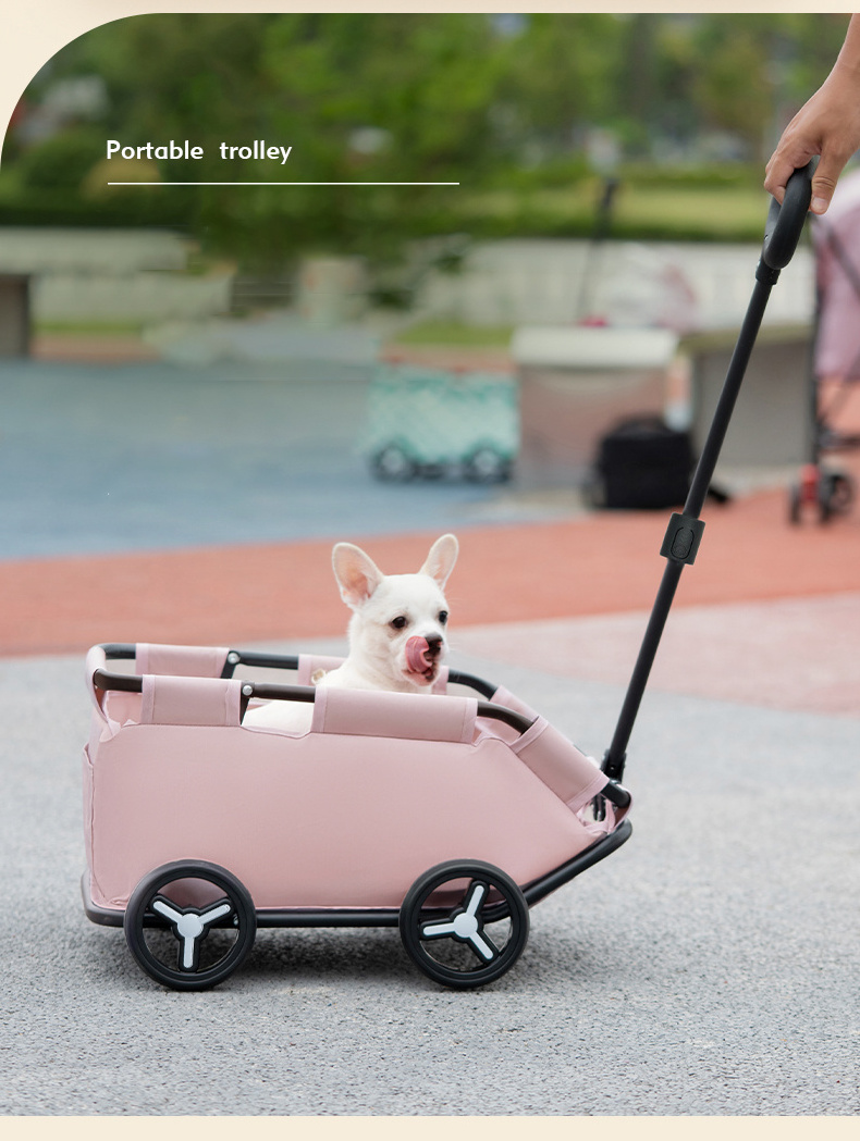 MIN09 Big view four wheel grey pet cart small animal carries dog strollers