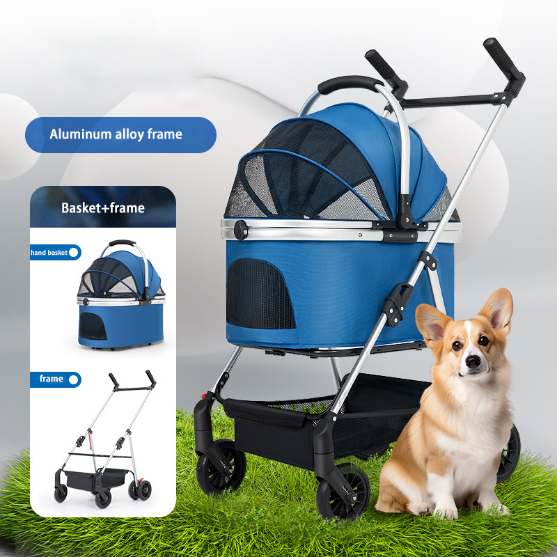 Factory direct sales customizable pet stroller 3 in 1 basket detachable aluminum alloy pet strollers