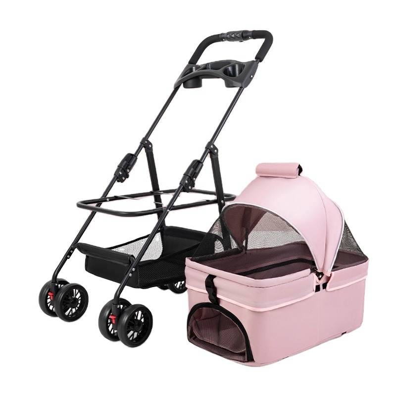 LC01 2023 New outdoor pet dog strollers medium with storage rack water cup holder pet strollers