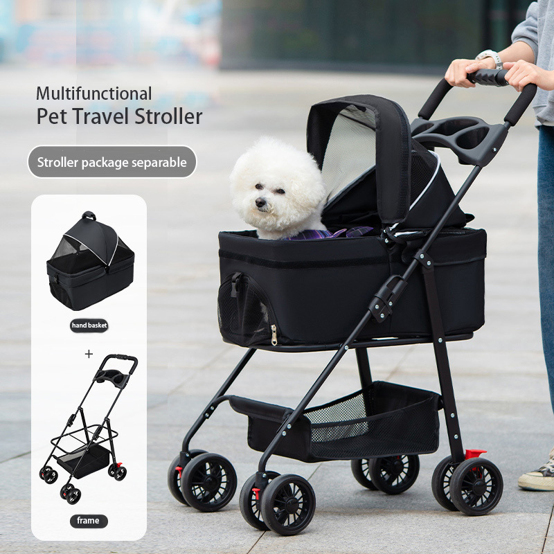 LC01 2023 New outdoor pet dog strollers medium with storage rack water cup holder pet strollers