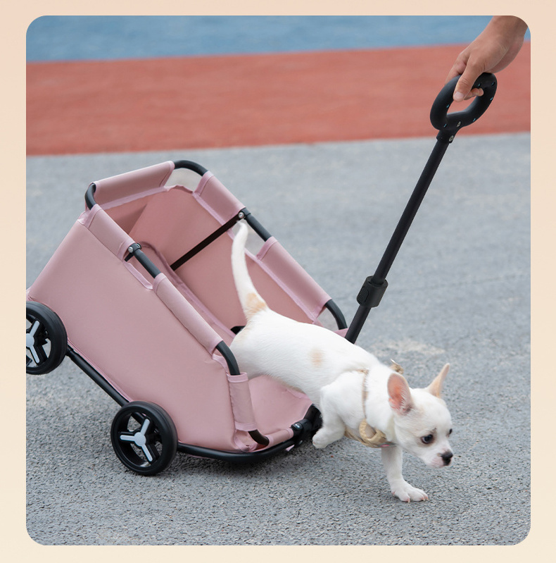 MIN09 Big view four wheel grey pet cart small animal carries dog strollers