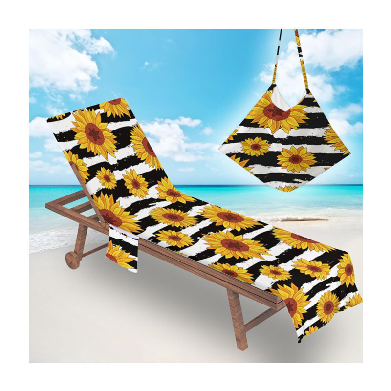 Super Absorbent Quick Dry Pool Chair Towel with Side Pockets Microfiber Sunbathing Beach Chaise Lounge Towel Cover