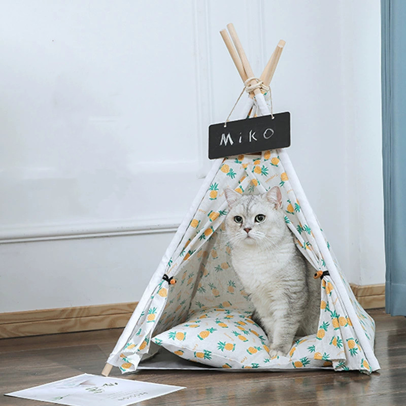 Wholesale Linen Wood Pet Tipi Bed Outdoor Portable Breathable Durable Cat Dog Teepee Tent House