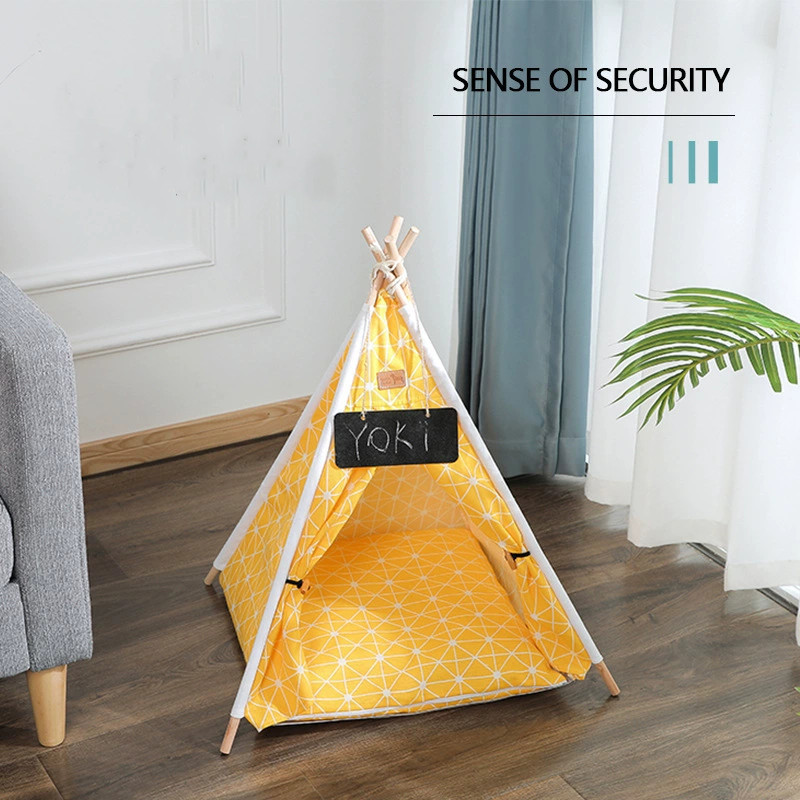 Wholesale Linen Wood Pet Tipi Bed Outdoor Portable Breathable Durable Cat Dog Teepee Tent House