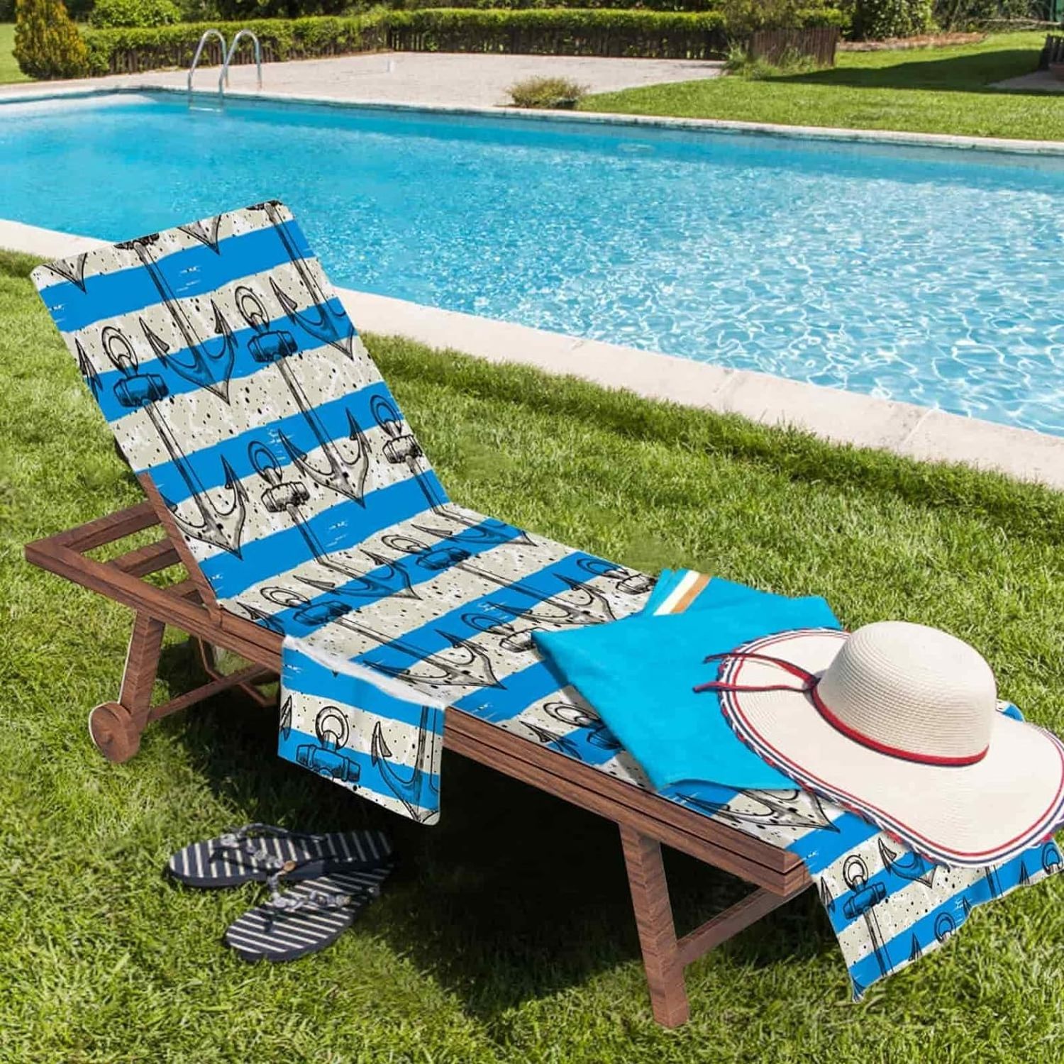 Super Absorbent Quick Dry Pool Chair Towel with Side Pockets Microfiber Sunbathing Beach Chaise Lounge Towel Cover