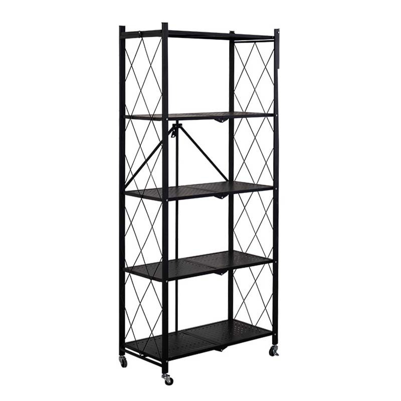 3 Tier Foldable Steel Kitchen Rack Folding Rolling Cart, Garage Bathroom Organizer, Book Shelving Unit