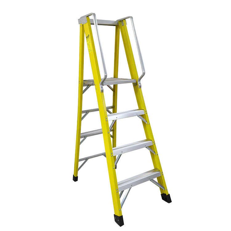 Collapsible 6 Foot/7 Step/8 FT/10 FT Lock Part Fiberglass Step Insulation Ladder with Work Platform/Podium