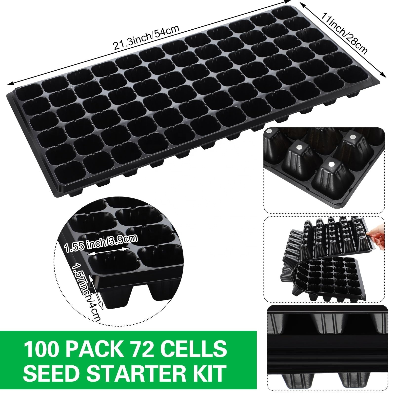 50/72/105/128 Cells Garden Plant Germination Growing Tray,Durable Vegetable Seed Nursery Trays,PET Plastic Flower Seedling Tray