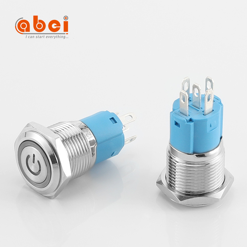 16mm 19mm 25mm competitive good price metal 12V 5 pin waterproof momentary push button switch with bule LED light illuminated