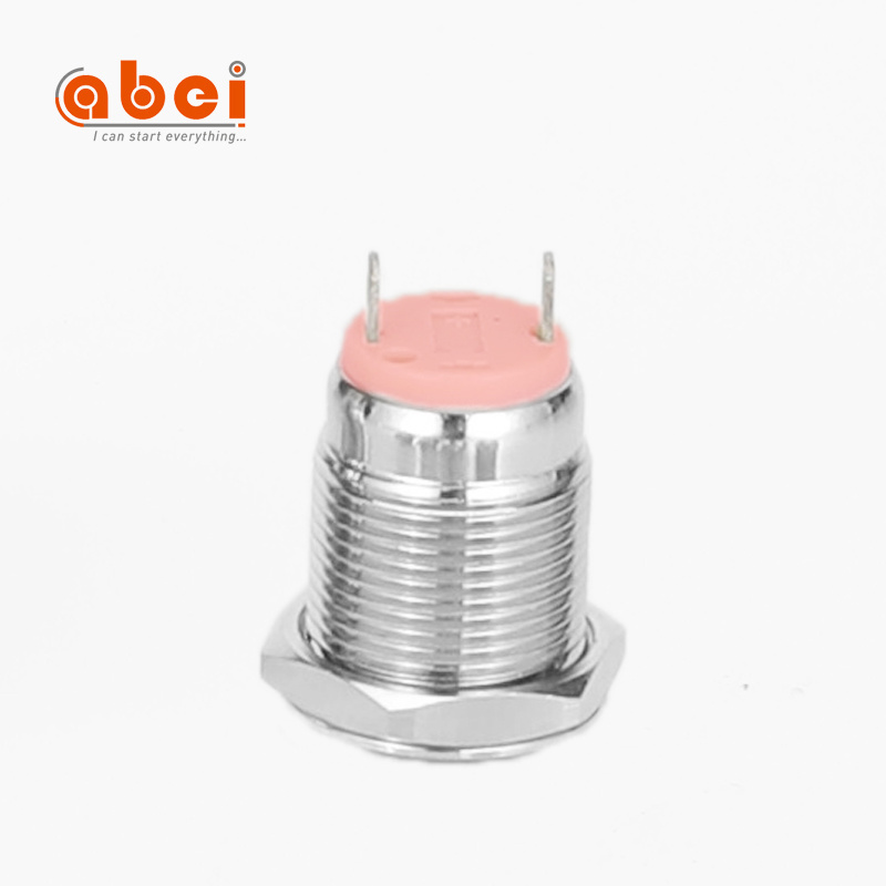 ABEI 12mm Flat Round Head 2 pin horn toy on off switch metal waterproof electric momentary push button switch