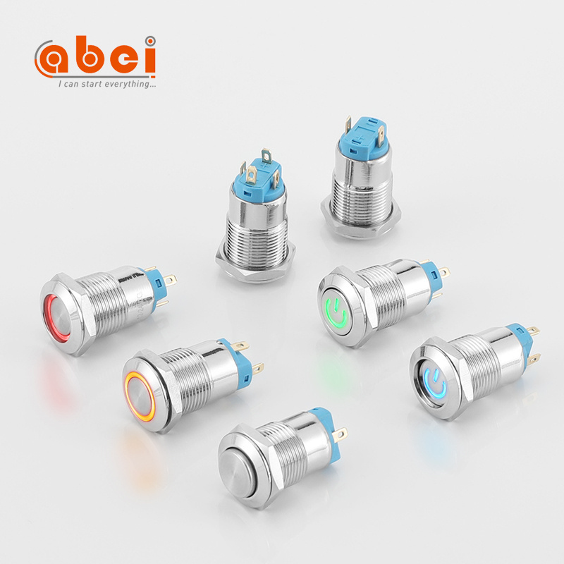 12/16/19/22MM Waterproof IP67 Stainless Steel Button Switch Momentary Latching Illuminate Led Mini Flat Push Button Switches