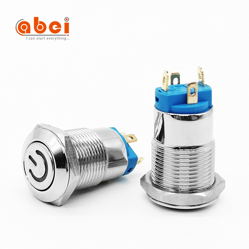 ABEI Diameter 12mm 16mm on off  For light Power led 5V 12V 110V waterproof reset/latching Metal power push button switch price