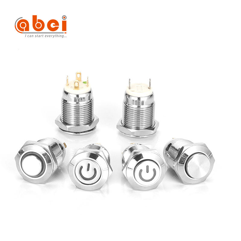 Competitive price led waterproof momentary push button switch with symbol on off 12mm 22mm electrical metal switch normally open