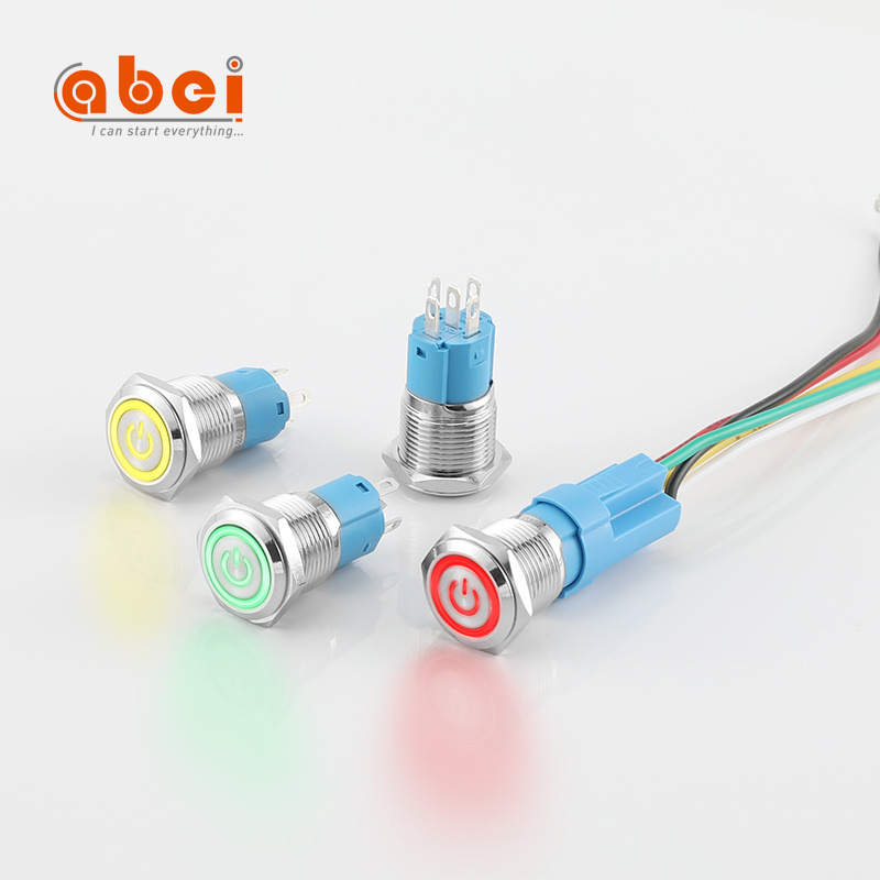 16mm 19mm 25mm competitive good price metal 12V 5 pin waterproof momentary push button switch with bule LED light illuminated