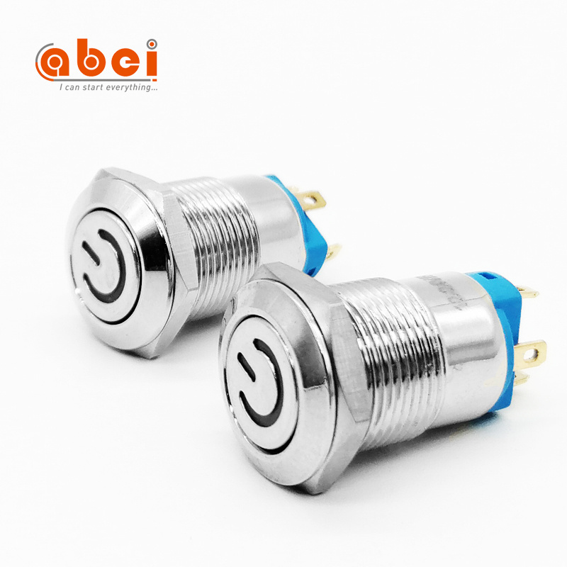 ABEI Diameter 12mm 16mm on off  For light Power led 5V 12V 110V waterproof reset/latching Metal power push button switch price