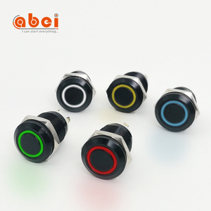 12mm 16mm 19mm 22mm round black momentary latching metal push button switches 6v 12v 24v 110V 220V with RGB LED illuminated