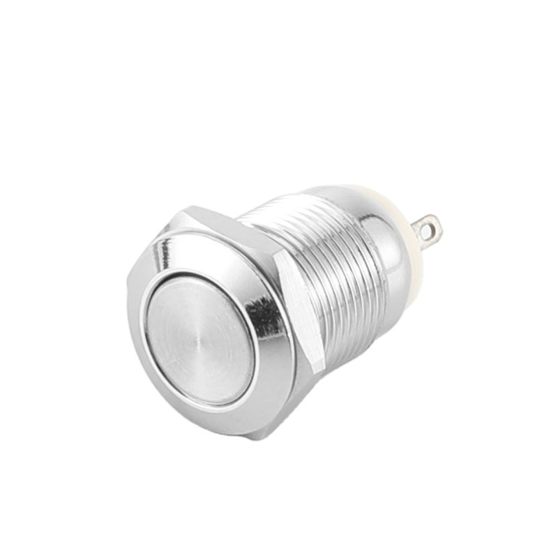 ABEI 12mm Flat Round Head 2 pin horn toy on off switch metal waterproof electric momentary push button switch