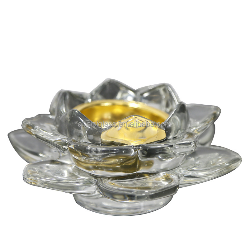 Transparent Clear Lotus Flower Luxury Glass Candle Holder Candlesticks Votive Home Decorative Wedding Table Centerpieces