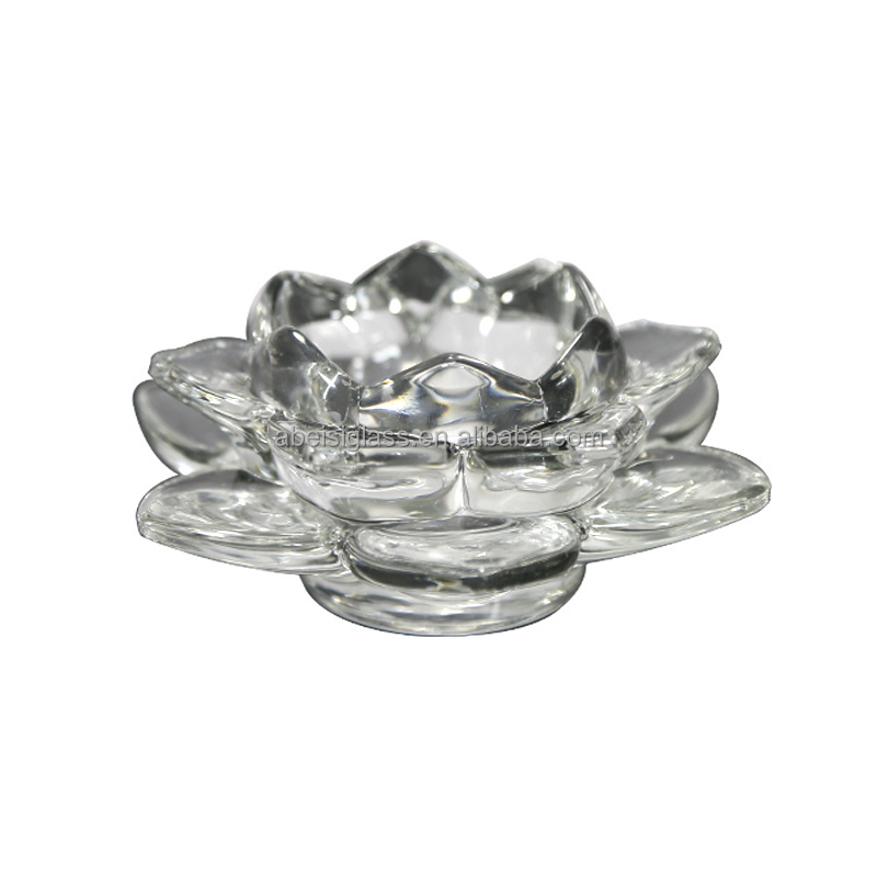 Transparent Clear Lotus Flower Luxury Glass Candle Holder Candlesticks Votive Home Decorative Wedding Table Centerpieces