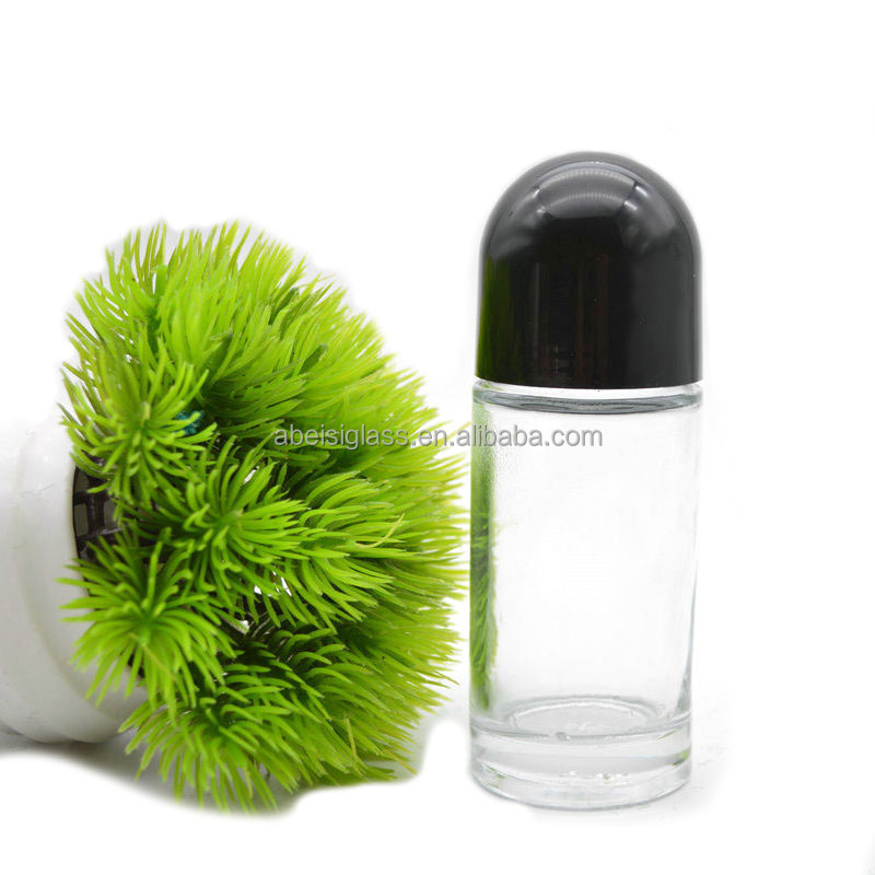 wholesale 30ml 50ml Cylinder roller bottle Deodorant Roll On Glass Bottle with customized cap