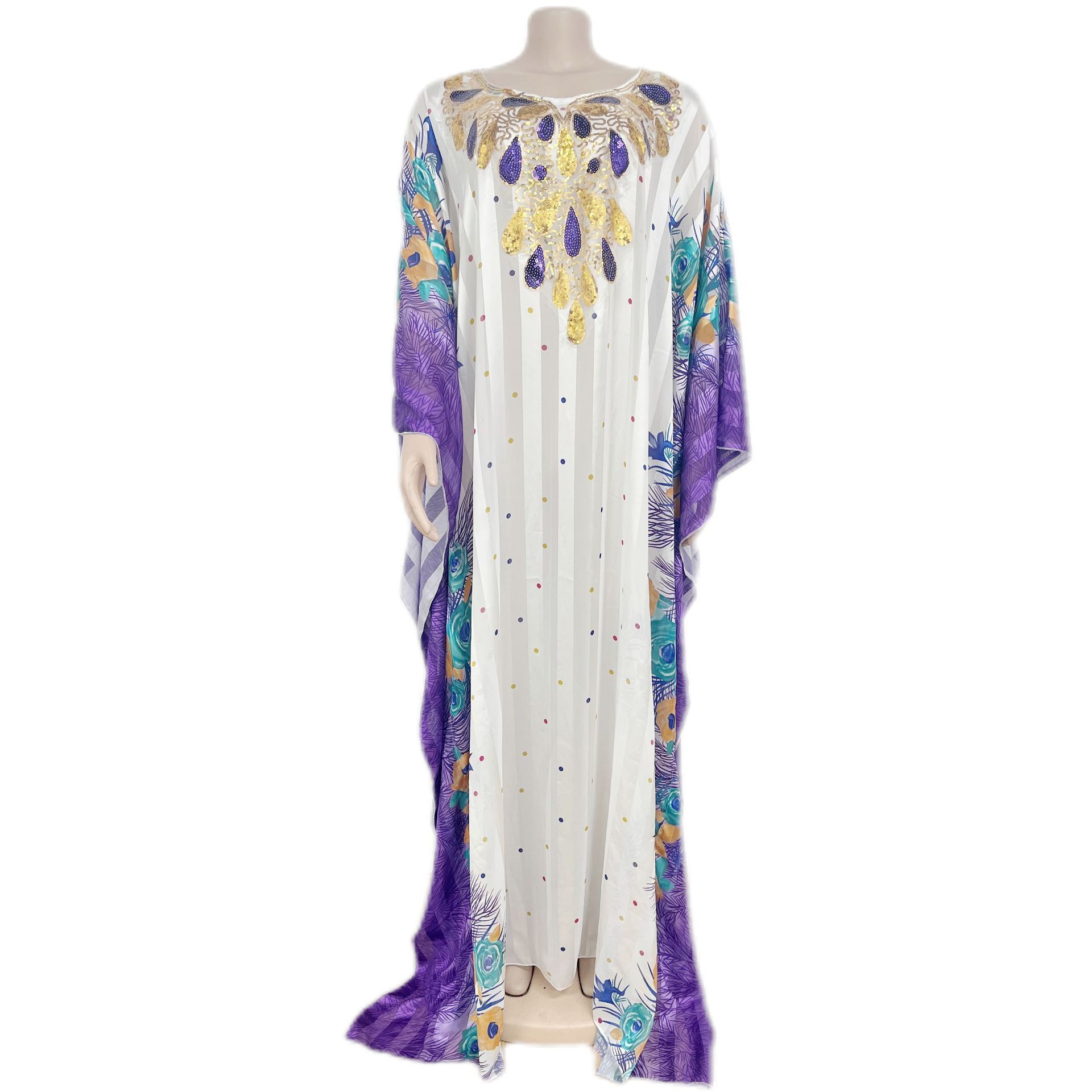 2023 African muslim dresses for women Eid al-Fitr chiffon robe boubou Muslim puff sleeve printed robe abaya