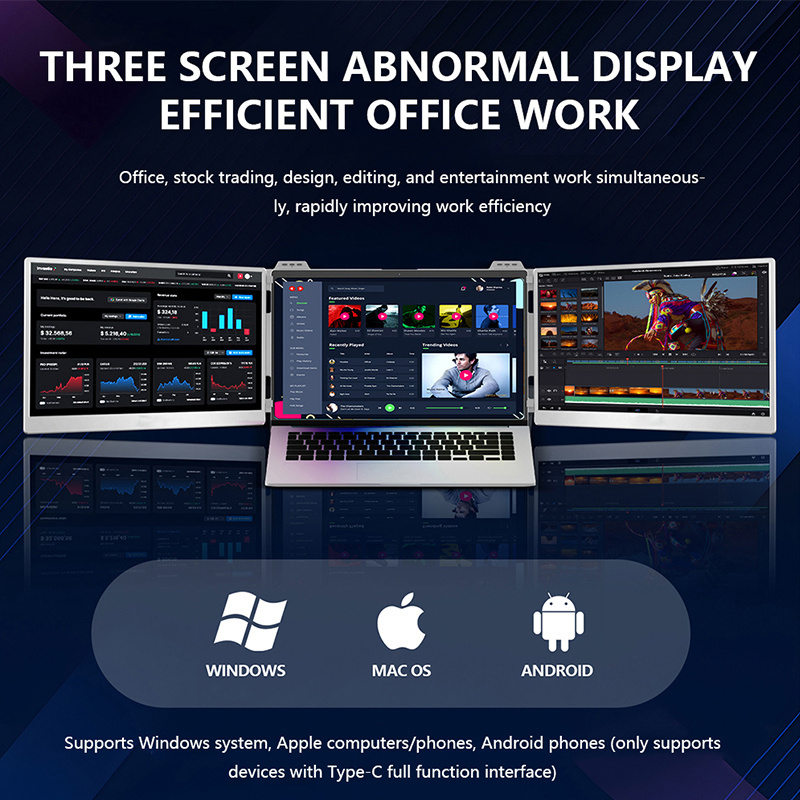 Triple Portable Monitor Attachable 13.3