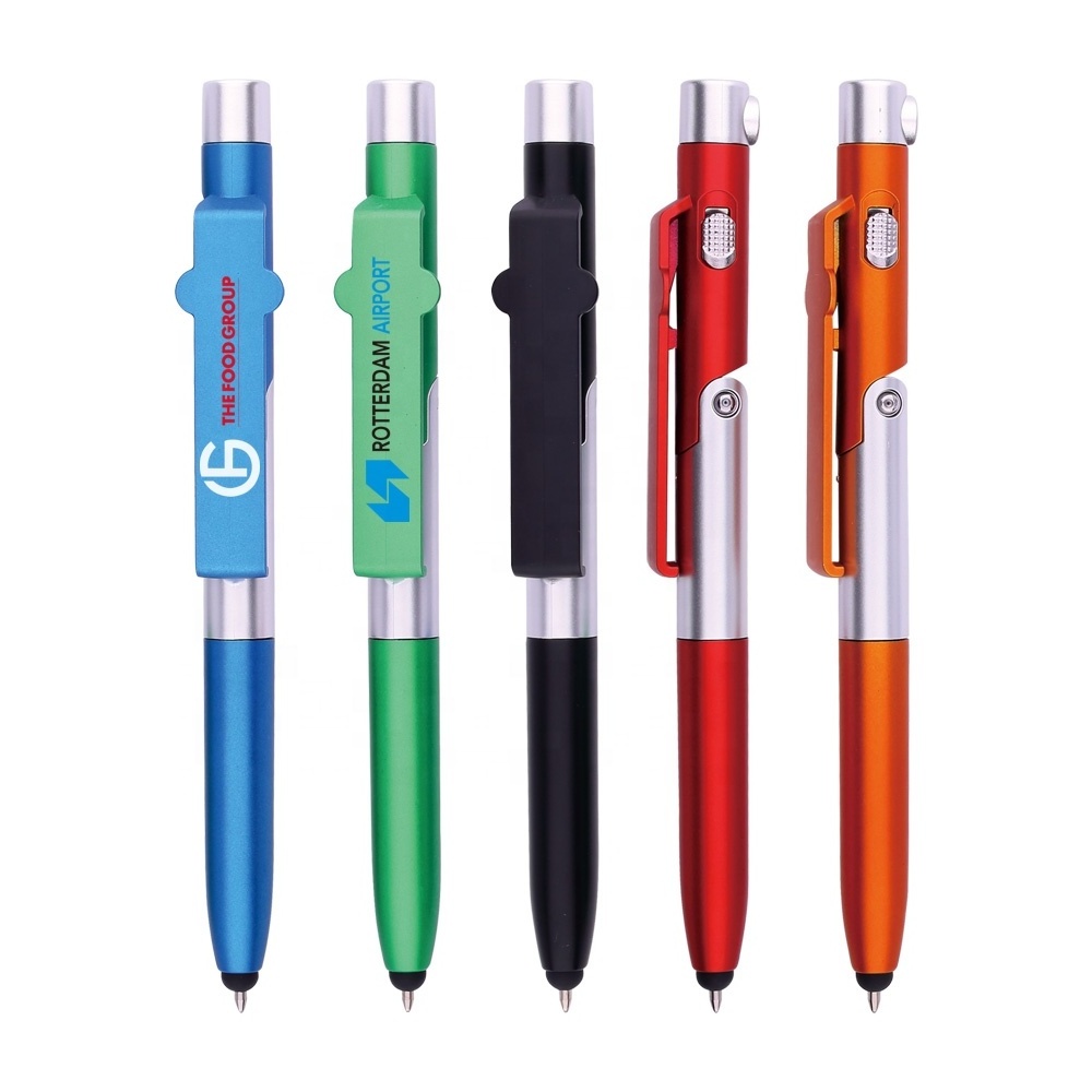 2023 hot-selling best gift 5 in 1 function light pen touch pen with phone holder pens with custom logoa