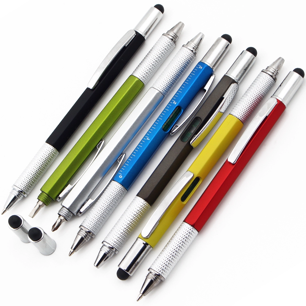 6 in 1 Promotional Multifunctional Screwdriver Ballpoint Pen gradienter Capacitor Touch Screen Metal Scale Gift Tool Pen