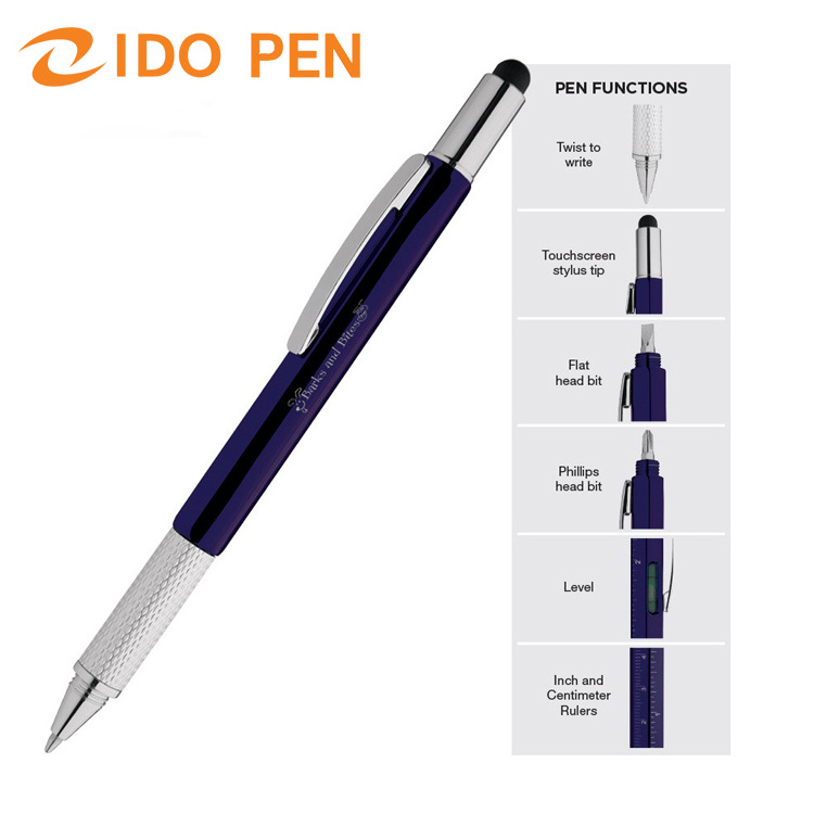 6 in 1 Promotional Multifunctional Screwdriver Ballpoint Pen gradienter Capacitor Touch Screen Metal Scale Gift Tool Pen