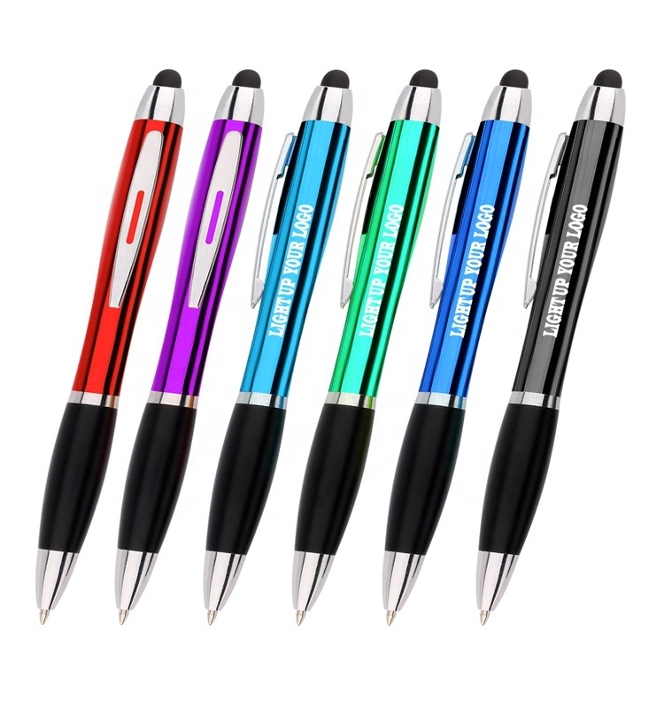 Touch screen light up logo ball pen stationery stylus pen led laser logo pen for promotional