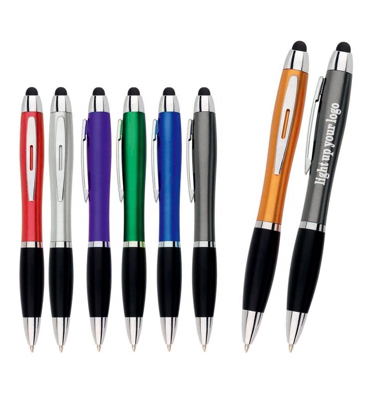 Touch screen light up logo ball pen stationery stylus pen led laser logo pen for promotional