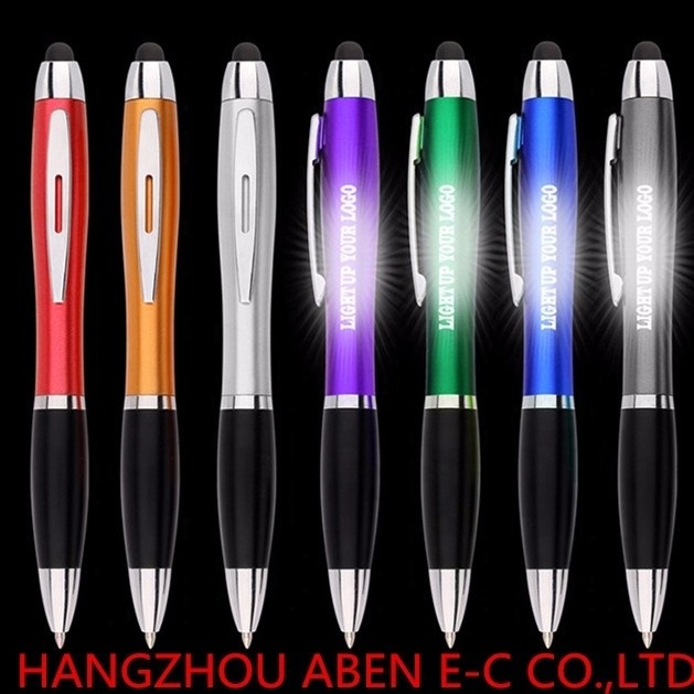 Touch screen light up logo ball pen stationery stylus pen led laser logo pen for promotional