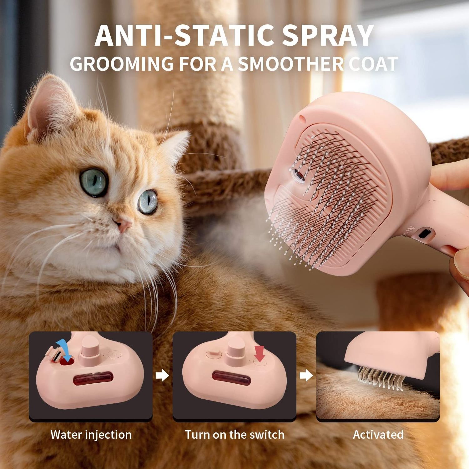 Cat Steam Brush Cat Steamy Brush with Release Button Self Cleaning Spray Comb Rechargeable Steaming Cat Grooming Brush