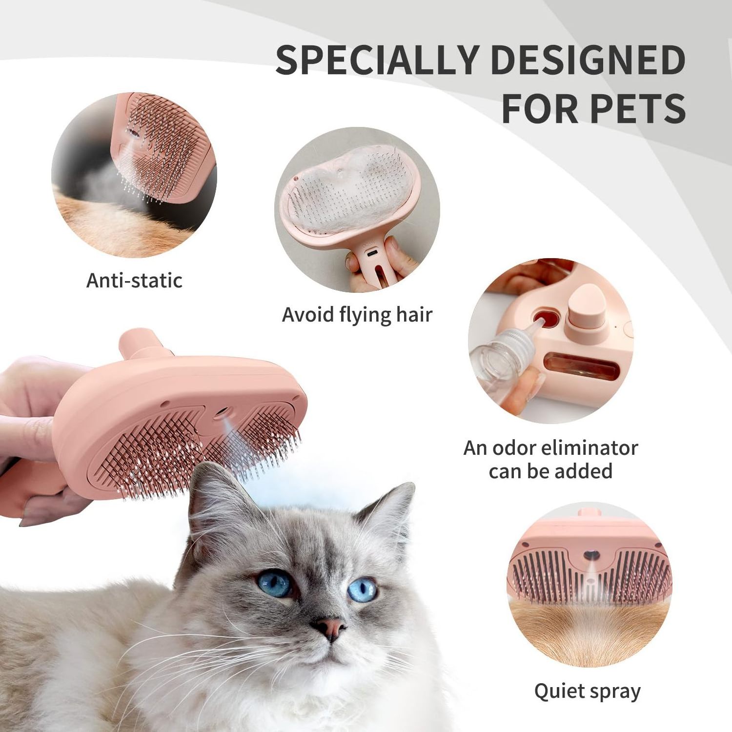 Cat Steam Brush Cat Steamy Brush with Release Button Self Cleaning Spray Comb Rechargeable Steaming Cat Grooming Brush