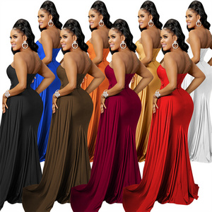 2024 new arrival women elegant formal black backless strapless high slits maxi long prom party evening ball gown dress with slit