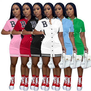 summer letter B print short sleeve women's lounge wear clothing baseball collar ladies jersey t shirt jacket dress for women