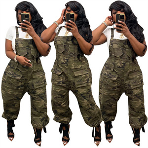 plus size multi pocket workout trousers pants women camo camouflage oversized stretchy jumpsuits overall and rompers for women