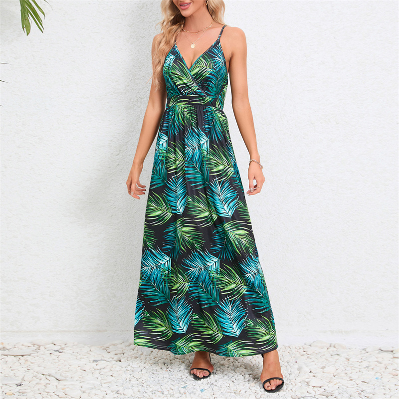 y2k ladies women summer 2024 bohemian fashion floral print maxi vacation thailand beach strap slip long midi dress for women