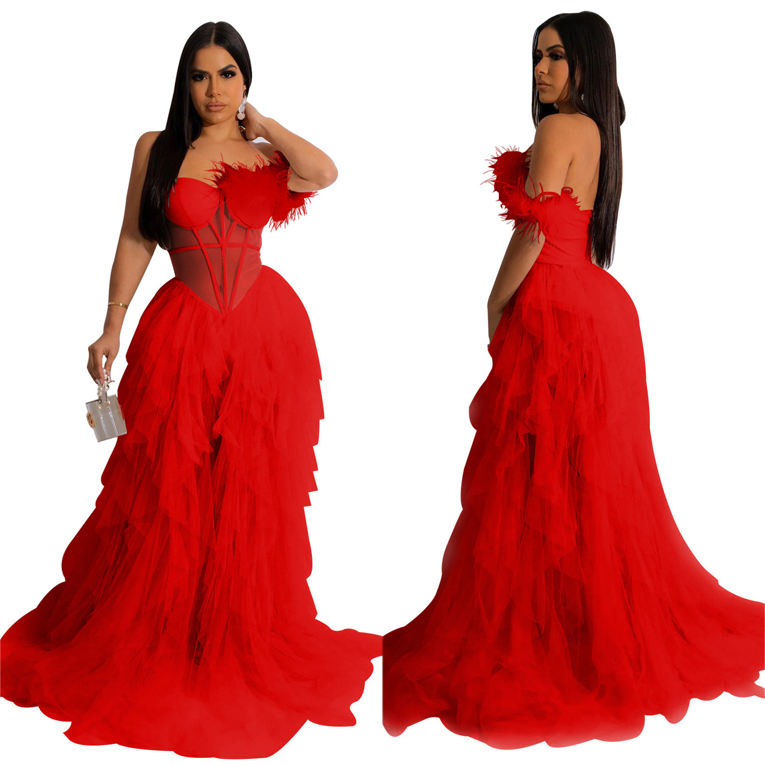 luxury traditional african red black and white pre loved wedding pink dress women sexy elegant ball gown with detachable train