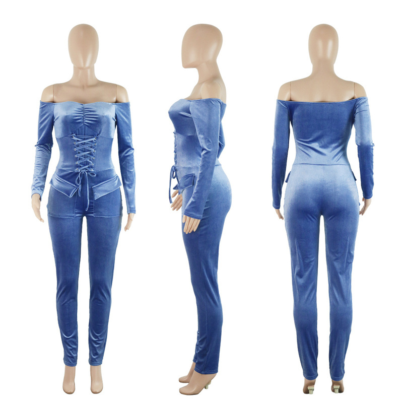 2023 fall winter new arrivals luxury women lady skinny bodycon velour velvet long pants jumpsuit romper women bodysuit for women