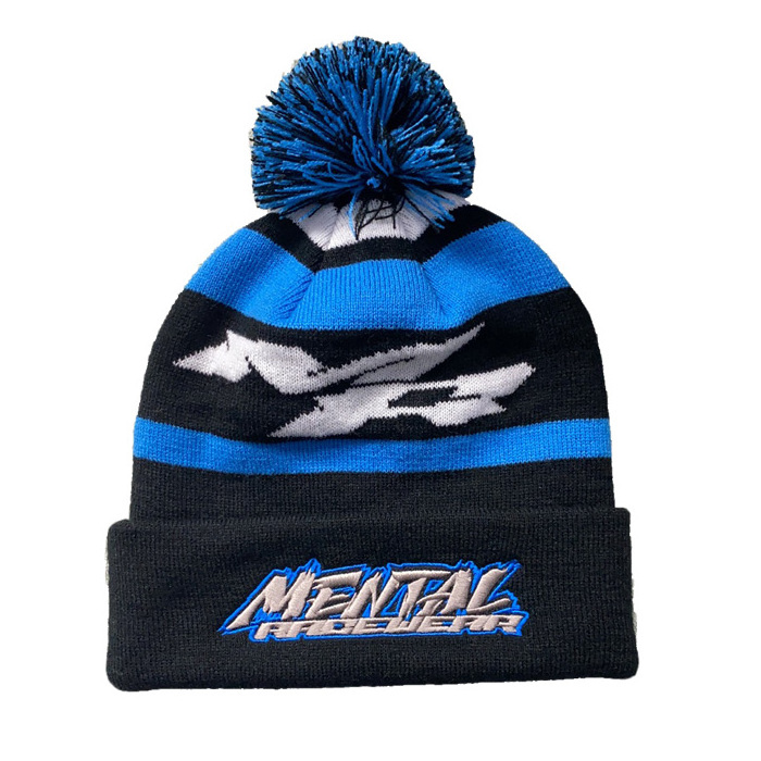 Wholesale Custom Beanie/100% Acrylic Your Own Embroidery Logo Fashion Knitted Beanie Hat Custom Winter Hat With  Pom Pom