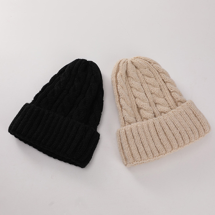 Women Winter Woolen Knitted Twisted Beanie Cap Woman Head Warmer