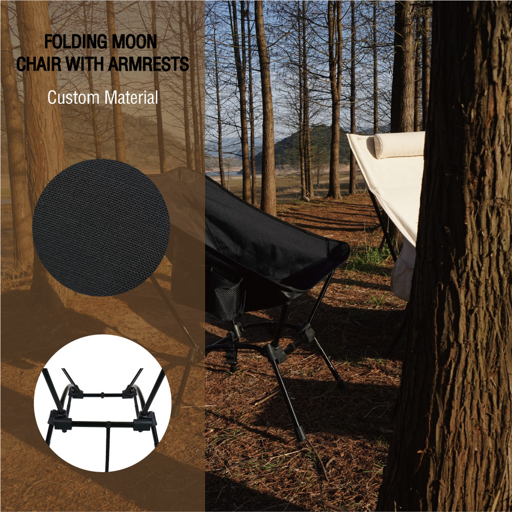 Custom Portable Canvas Folding Height Outdoor Adjustable Moon Camping Lawns Chair for Hiking Walking Sitting