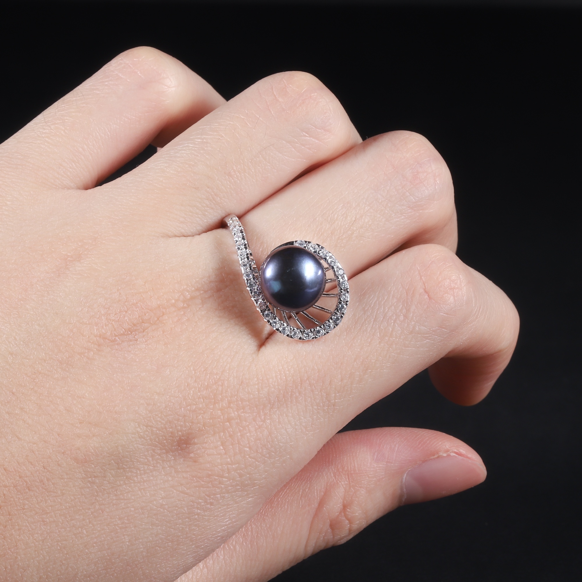 D1012R Abiding OEM ODM Factory Wholesale Natural Fresh Water Black Pearl 925 Sterling Silver Women Ring