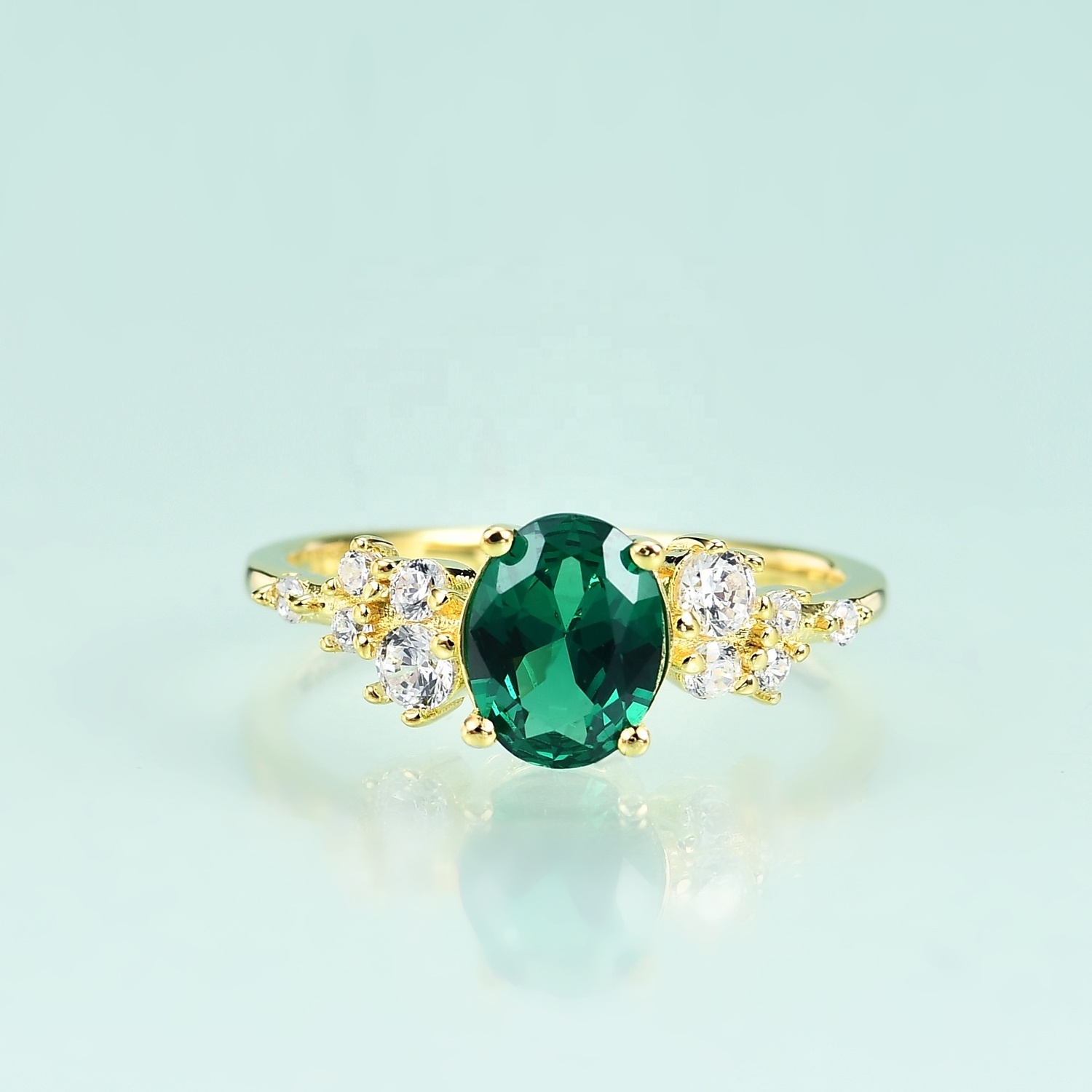 OL0897R Abiding Oval 6*8MM Nano Colombian Emerald Gemstone 9K 10K 14K 18K Yellow Gold Ring Jewelry