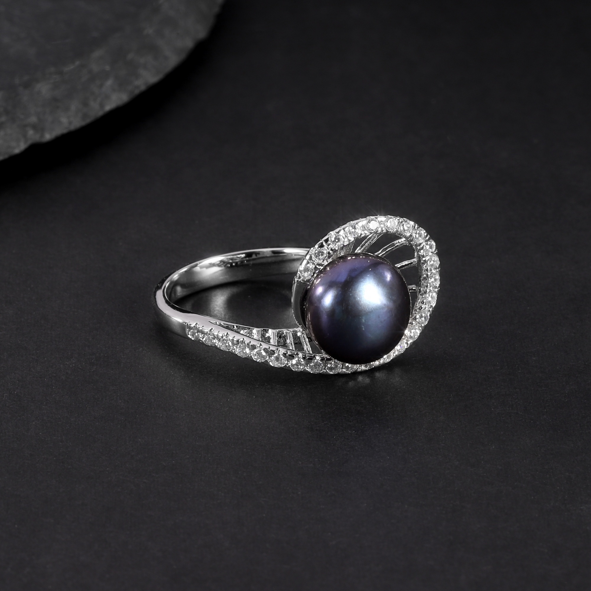 D1012R Abiding OEM ODM Factory Wholesale Natural Fresh Water Black Pearl 925 Sterling Silver Women Ring