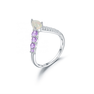 Abiding 925 Sterling Silver Amethyst Ethiopia Opal Stone Crown Princess Stack Women Luxury Wedding Engagement Jewelry Ring