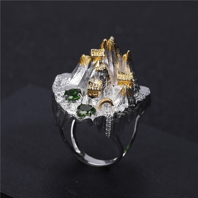 Abiding Halloween Horror Thailand Style Ring Wholesale Natural Chrome Diopside 925 Sterling Silver Gold Plated Jewelry Rings