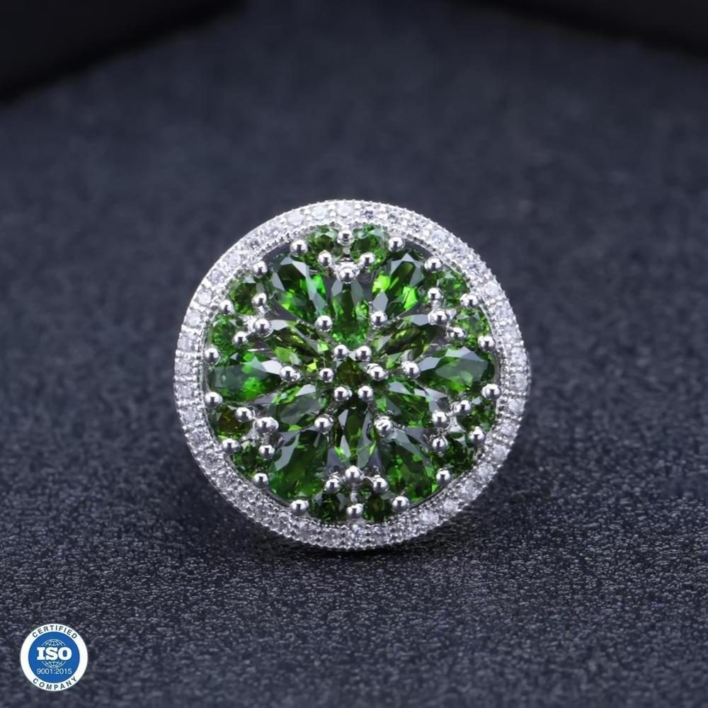 A3208 Abiding 2024 Fashion Natural Chrome Diopside Cocktail Perfect Round Rings Luxury 925 Sterling Silver Jewelry Rings 2024